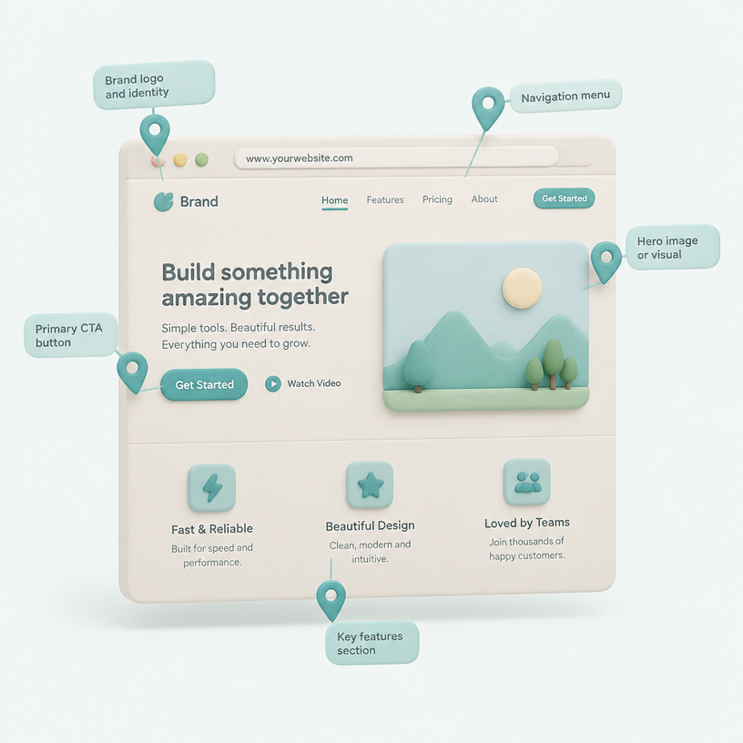 Annotated screenshot with call-out pins